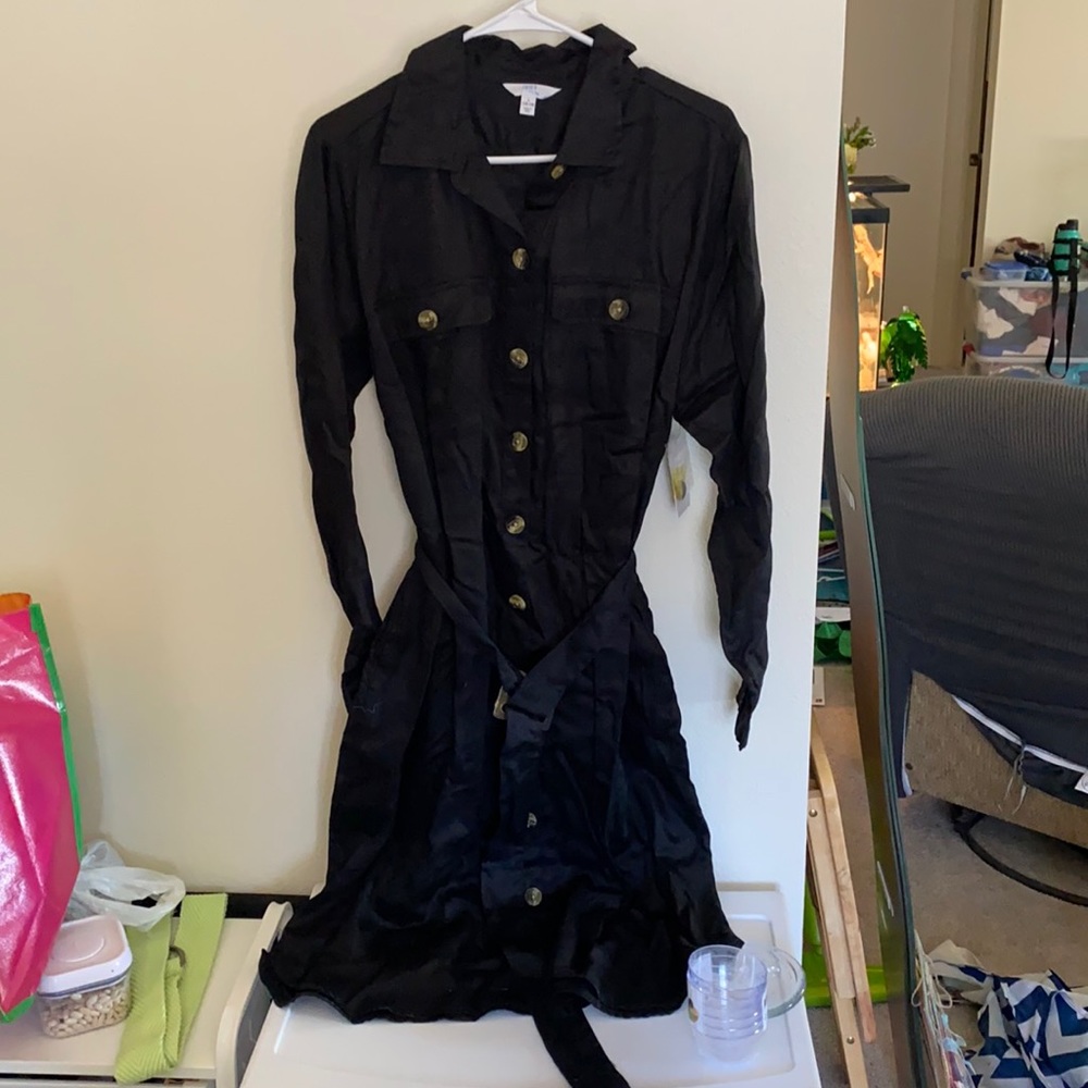 Black button down dress with belt